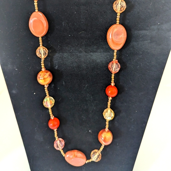 Chic Orange, Red, and Gold Toned Beaded Necklace - Picture 1 of 4